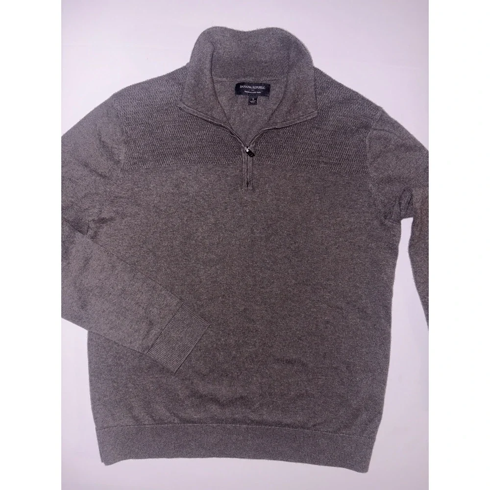 Banana Republic Sweater Mens Small GRAY 1/4 Zip Pullover Premium Luxe Yarn